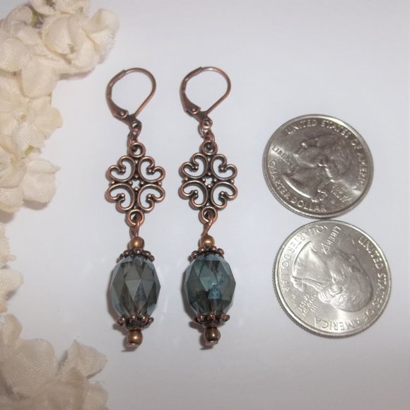 Earrings, Blue Earrings, Copper Earrings Beaded Earrings, Earring Set NWT 7365 - Picture 3 of 9